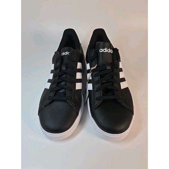 Adidas Mens Size 9.5 Grand Court 2.0 Shoes Black w/ White Stripes GW9195 Sneaker